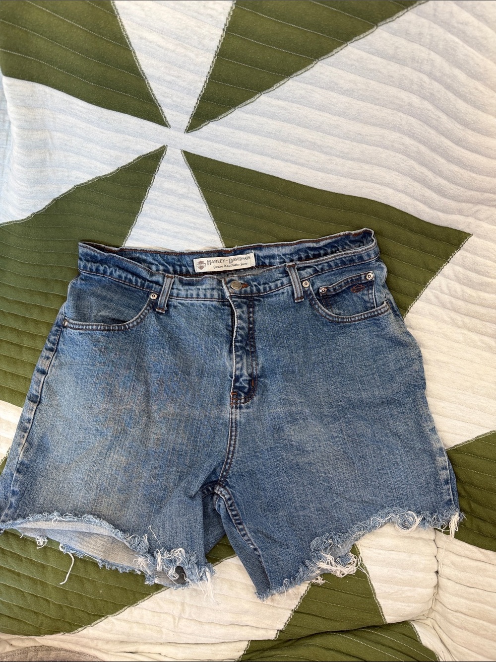 Harley-Davidson Blue Denim Frayed Cutoff Shorts